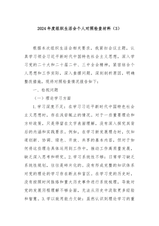 2024年度组织生活会个人对照检查材料（3）