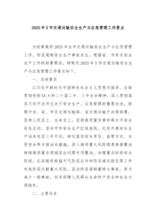 2025年X市交通运输安全生产与应急管理工作要点