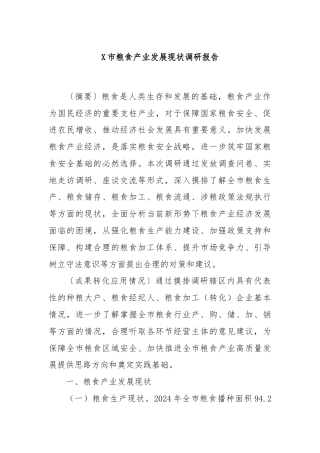 X市粮食产业发展现状调研报告
