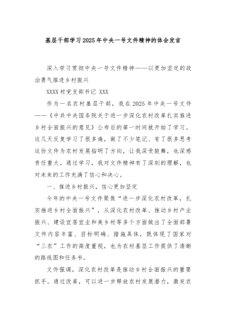 基层干部学习2025年中央一号文件精神的体会发言