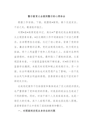 警示教育大会案例警示的心得体会
