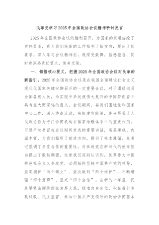 民革党学习2025年全国政协会议精神研讨发言