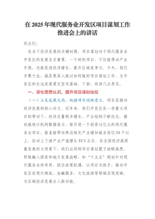在2025年现代服务业开发区项目谋划工作推进会上的讲话