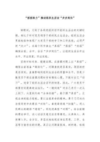 “招招给力”推动组织生活会“步步到位”