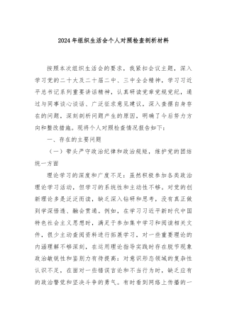 2024年组织生活会个人对照检查剖析材料