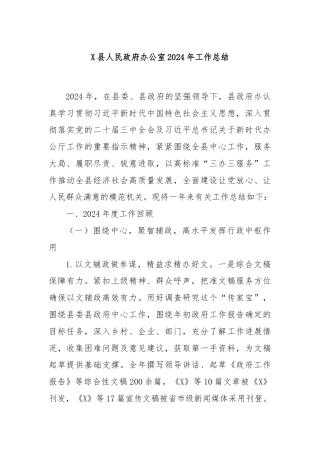 X县人民政府办公室2024年工作总结