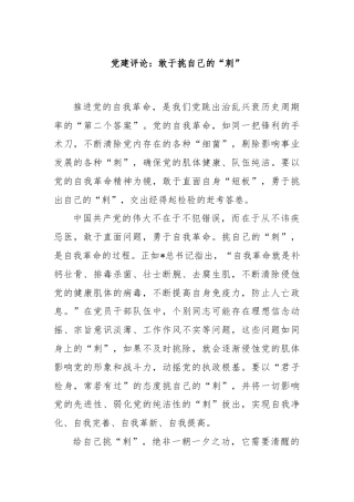 党建评论：敢于挑自己的“刺”