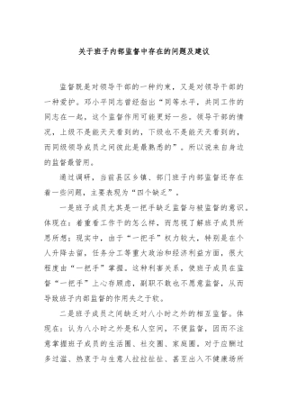 关于班子内部监督中存在的问题及建议