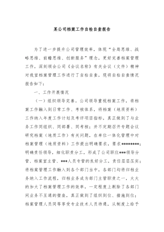 某公司档案工作自检自查报告
