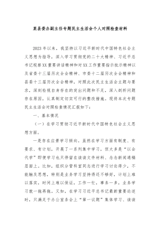 某县委办副主任专题民主生活会个人对照检查材料
