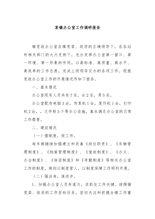 某镇办公室工作调研报告