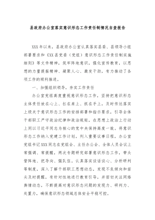 县政府办公室落实意识形态工作责任制情况自查报告