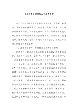 县政府办公室主任三年工作总结