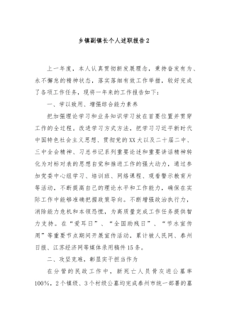 乡镇副镇长个人述职报告2