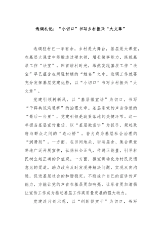 选调札记：“小切口”书写乡村振兴“大文章”