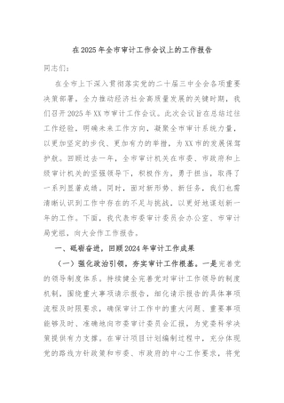 在2025年全市审计工作会议上的工作报告