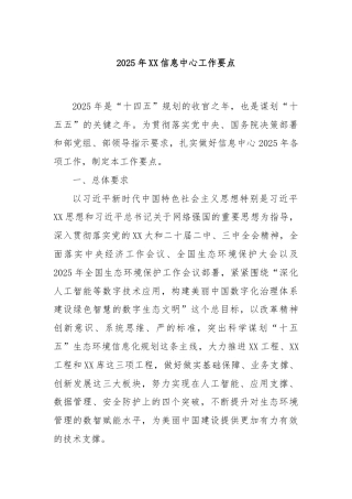 2025年XX信息中心工作要点