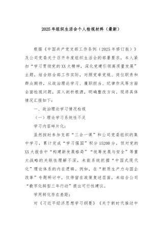 2025年组织生活会个人检视材料（最新）