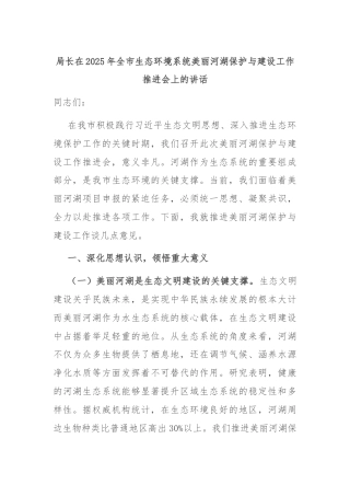 局长在2025年全市生态环境系统美丽河湖保护与建设工作推进会上的讲话