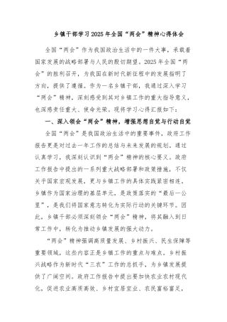 乡镇干部学习2025年全国“两会”精神心得体会