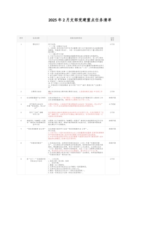 2025年2月支部党建重点任务清单
