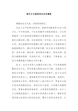 新任乡长就职表态发言模板