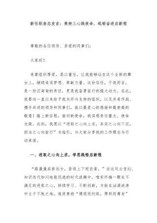 新任职表态发言：秉持三心践使命，砥砺奋进启新程