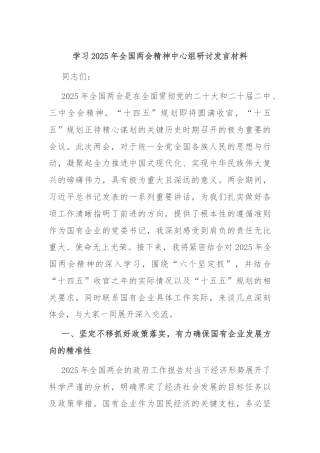 学习2025年全国两会精神中心组研讨发言材料