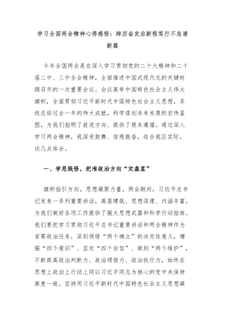 学习全国两会精神心得感悟：踔厉奋发启新程笃行不怠谱新篇