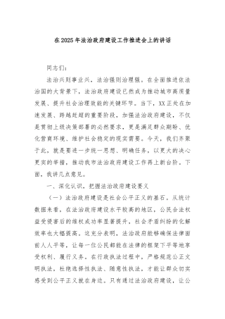 在2025年法治政府建设工作推进会上的讲话