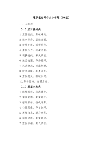 (50组)述职报告写作大小标题