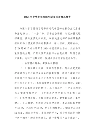 2024年度党支部组织生活会召开情况报告