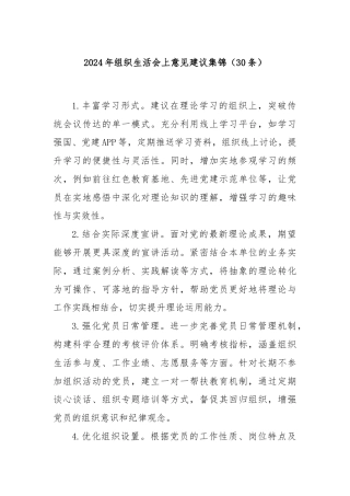 2024年组织生活会上意见建议集锦（30条）