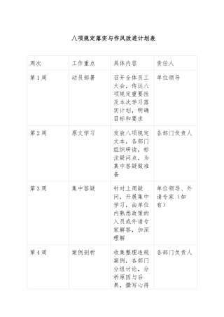 八项规定精神学习教育计划表