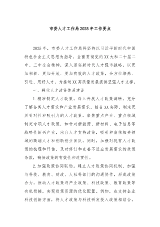 市委人才工作局2025年工作要点