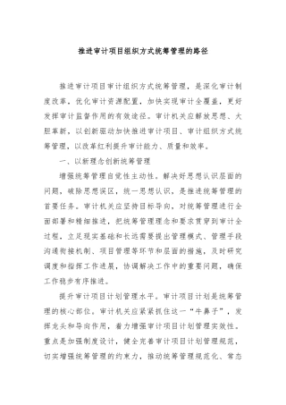 推进审计项目组织方式统筹管理的路径