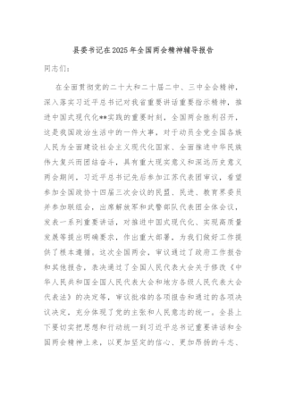 县委书记在2025年全国两会精神辅导报告