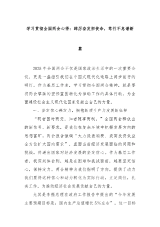 学习贯彻全国两会心得：踔厉奋发担使命，笃行不怠谱新篇