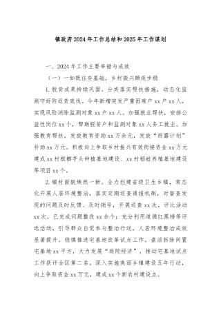 镇政府2024年工作总结和2025年工作谋划