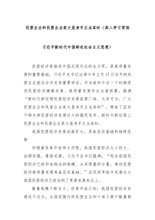 民营企业和民营企业家大显身手正当其时（深入学习贯彻习近平新时代中国特色社会主义思想）