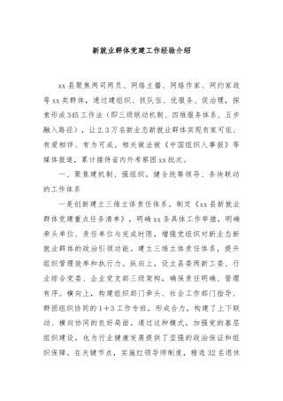 新就业群体党建工作经验介绍