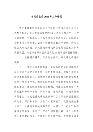市纪委监委2025年工作计划