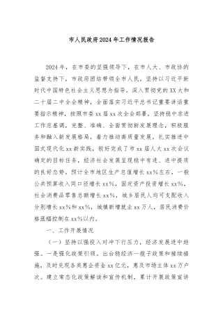 市人民政府2024年工作情况报告
