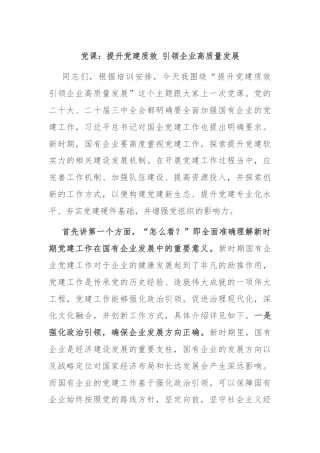 党课：提升党建质效 引领企业高质量发展