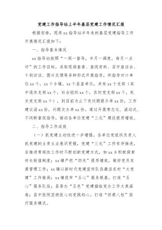 党建工作指导站上半年基层党建工作情况汇报