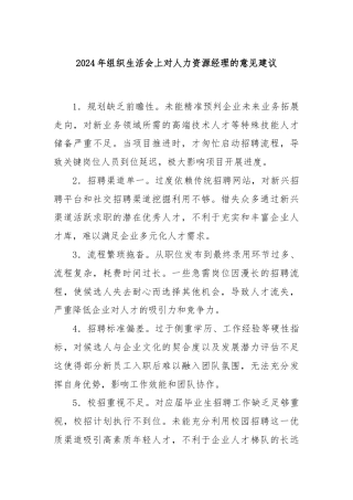 2024年组织生活会上对人力资源经理的意见建议