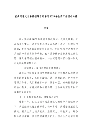 宣传思想文化系统领导干部学习2025年政府工作报告心得体会