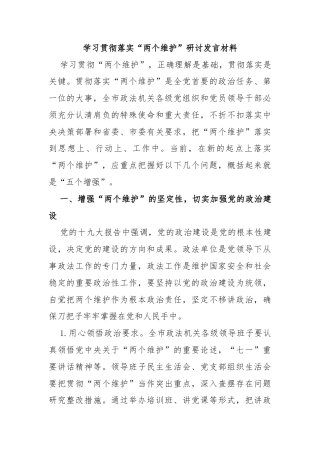 学习贯彻落实“两个维护”研讨发言材料