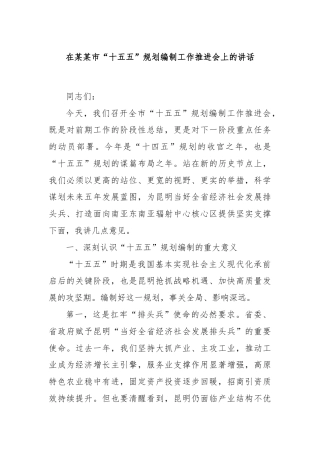 在某某市“十五五”规划编制工作推进会上的讲话