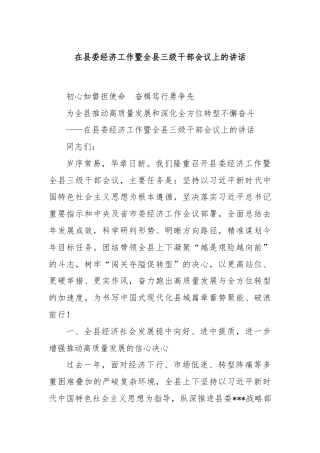 在县委经济工作暨全县三级干部会议上的讲话